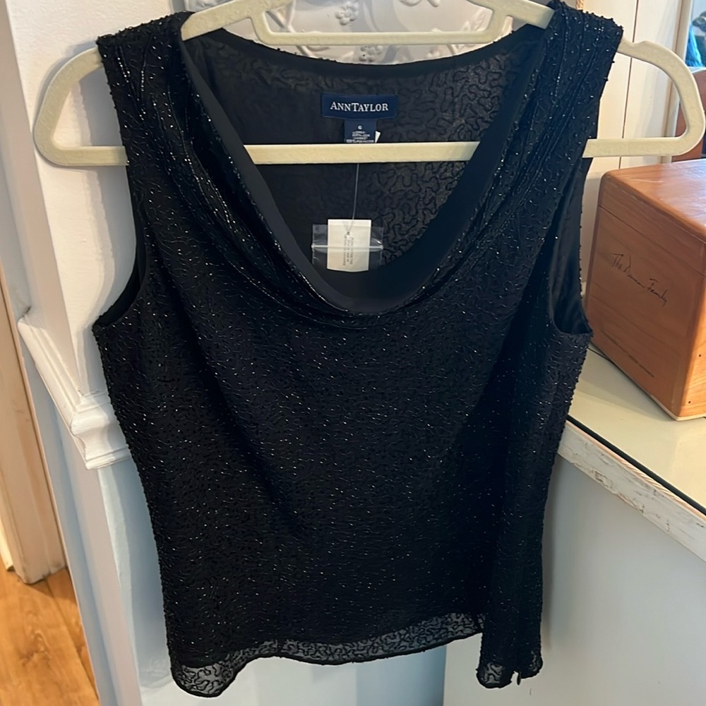 Ann Taylor draped neck beaded sleeveless top NWT